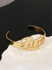 1pc Personalized 3D Name Bracelet - Pure Silver, Floral Print Style Bracelet, Customized Text Jewelry, 18K Gold Stainless Steel Jewelry, Comes With Elegant Gift Box, Suitable As Mother's Day Gift - Gold - View 6