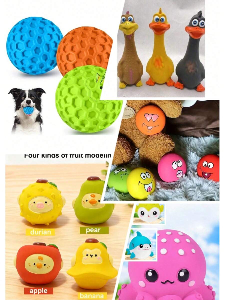 狗狗磨牙玩具套装,带声音功能,兼具咀嚼和牙齿护理功能,乳胶材质,包含鸭子和鳄鱼造型玩具,适合小型犬,无需电池 - 彩色 - 查看 1