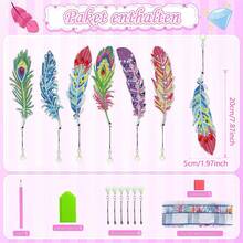 6 chiếc bookmark tranh đính đá, họa tiết lông vũ, chất liệu PET, đính đá pha lê một mặt, thiết kế đá quý tròn, thích hợp làm quà tặng tựu trường, quà tặng Lễ Tạ ơn. - Xem 3