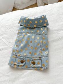 1pc Pet Clothes, Flower Design Durable Cute Outfit For Small/Medium Dogs & Cats - Blue - View 6