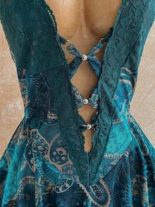 Women's Vintage Halter Backless Ruffle Hem Mini Dress, Holiday Outfits For Women , Summer Holiday Outfits, Bohemian, Boho,Spring/Summer, Carnival Outfit,Retro Outfits - màu xanh lá - Xem 5