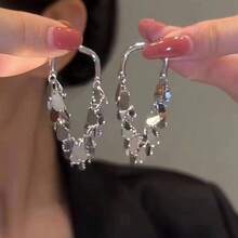 1对金属亮片花朵耳环，优雅流苏耳环，独特设计，女士款 - 白K - 查看 5