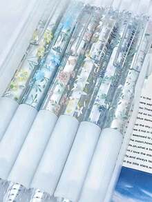 Bộ 6/12 bút viết dễ thương - Bút bấm, mực đen nhanh khô, ngòi trung bình 0.5mm - Trang trí hoa văn hoa tinh tế, hoàn hảo để viết mượt mà trong sổ nhật ký và văn phòng phẩm. - Nhiều màu - Xem 7