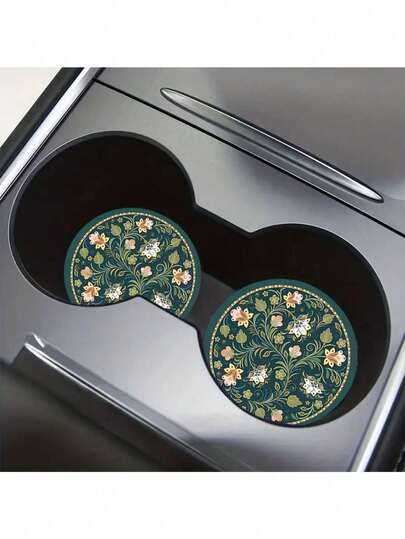 2pcs/Set Silica Gel Floral Car Cup Holder Coasters, Absorbent Anti-Slip, Ideal Gift For Car Enthusiasts