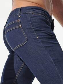 YANGCANREN Men's Fashion Versatile Daily Commute Seam Front Flare Jeans - Blue - View 4