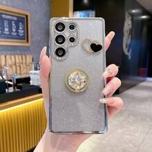 心形奢華防護手機殼附支架，防塵加固邊角，適用於 Galaxy S24 Ultra/S24 Plus/S24, S23 Ultra/S23 Plus/S23, S22 Ultra/S22 Plus/S22, S21 Ultra/S21 Plus/S21 FE, S20 Ultra/S20 Plus/S20 FE, A5x/C1 2 3 4 5 6 7 8 9/9 8 7 6 5 4 3 2 1 - 銀色 - 查看 2