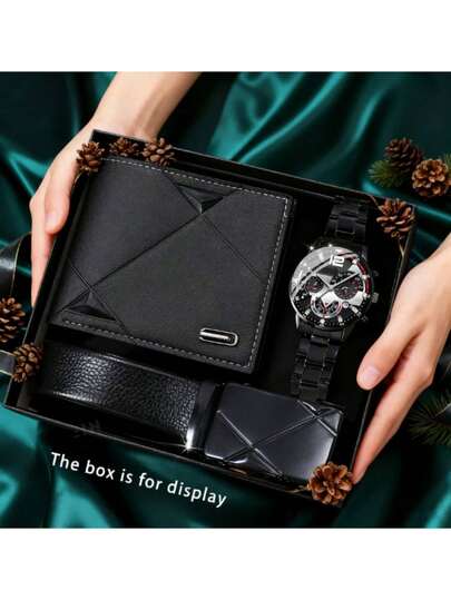 3pcs Men's Watch + Belt + Wallet Set, Fashionable Business Casual Sports Luxury Men's Watch Gift, Suitable For Daily Wear And Holiday Gifts, Designed Specifically For Men, No Gift Box