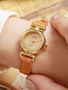 1件/套 复古风格超薄学生手表，小表盘，精致女士腕表，真皮石英表 - 彩色 - 查看 2