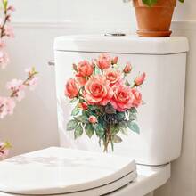 1 pieza/Calcomanía de rosas rosadas de acuarela para la tapa del inodoro - Pegatina floral removible para inodoro, decoración de baño autoadhesiva, cubierta de asiento de inodoro de vinilo impermeable para baño, aseo, caravana, decoraciones de apartamento - 1PC - Ver 6
