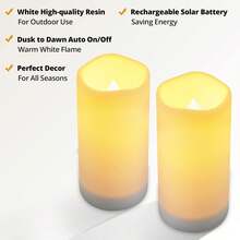 Outdoor Solar Powered Candles - Flameless Pillar Waterproof Solar Charging Candle Set, Warm White LED Lights, Includes Rechargeable Solar Battery, For Patio Decor, Sizes 3.25"X4" 5" 6" - Solar Column Wax - View 8