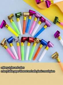 30/10/1入彩色派對吹管、流蘇噪音發聲器、可重複使用喇叭哨子，隨機款式，適用於生日、畢業、復活節、情人節、嘉年華、節日及家庭聚會的慶祝發聲器 - 多色 - 查看 2