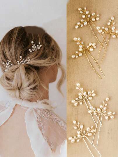 3 piezas Pasadores de cabello con perlas hechos a mano, accesorios de cabello nupcial elegantes y minimalistas, pasadores de cabello con perlas y dorados, decoración de cabello para bodas