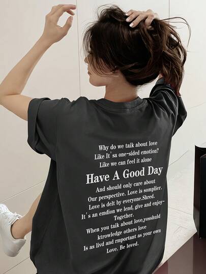 日系女式宽松圆领休闲百搭字母印花短袖T恤，春夏款