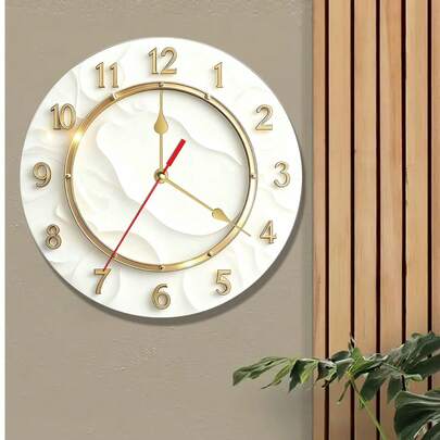 1 chiếc đồng hồ treo tường phẳng 2D bằng gỗ | Chủ đề họa tiết trừu tượng màu trắng vàng, đồng hồ trang trí im lặng, đồng hồ treo tường sáng tạo, thích hợp cho phòng ngủ, phòng khách, văn phòng, 25/30 cm (Không kèm pin AA)