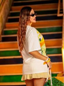 Women's Oversized Basic T-Shirt Brazil Yellow Toucan - 白色 - 查看 3