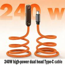 240W编织快充橙色数据线，内置手机支架（59.06英寸），Type-C充电线，二合一可折叠手机支架，耐用多功能充电线，适用于智能手机/平板电脑；橙色 - 橘色 - 查看 5