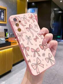1pc Pink Bow Tie Camera Anti-Drop Phone Case, UV Printed Compatible With Samsung/Galaxy///// Android Models - Pink - View 4