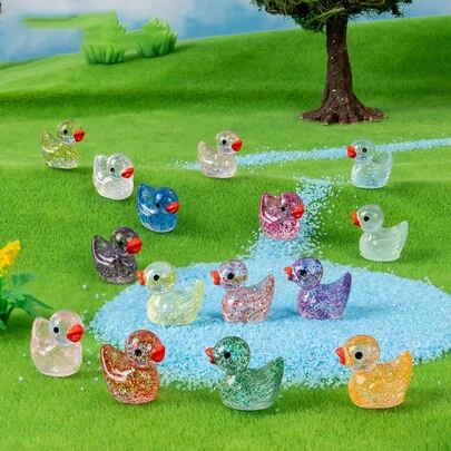 320pcs Mini Duck Figurine Set - Sparkling Resin Duck Charms For DIY Crafts, Party Favors & Home Decor