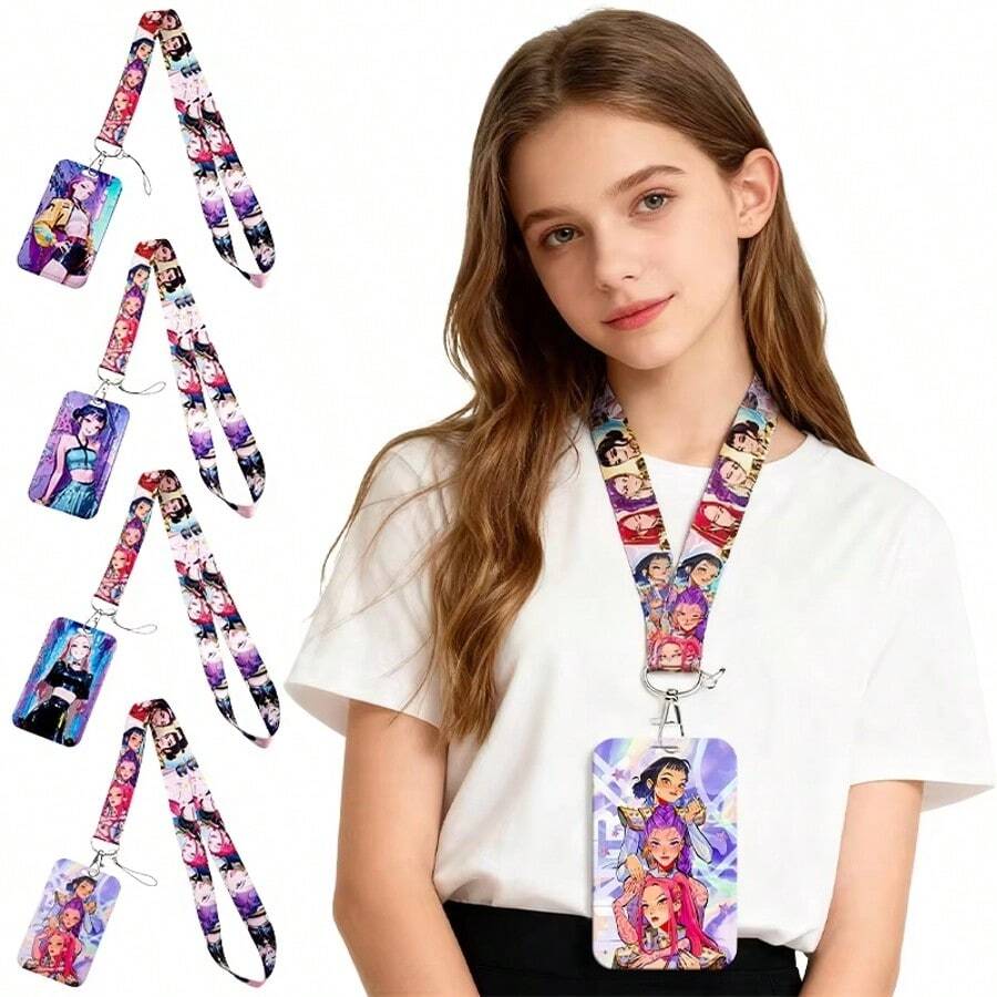 1件装 K-Pop 女团挂绳钥匙扣，可作身份证卡套和手机防丢挂绳，可爱女粉丝礼物（款式随机） - 彩色 - 查看 1