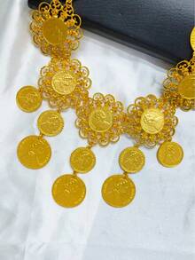 一套时尚女士镀金人像硬币和古币吊坠首饰套装，包括项链、手链、戒指和耳环，适合沙特阿拉伯、中东、迪拜、欧美、非洲婚礼、派对、新娘、母亲节、情人节、生日、婚礼、音乐节、节日礼物等场合。 - 金黃色 - 查看 3