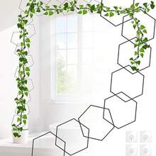Metal Plant Trellis Set For Climbing Plants, 18 Geometric Plant Stands & 8 Hooks, Indoor Outdoor Vine Support For Monstera Pothos Ivy, Garden Wall Grid Plant Decor Accessories - B-黑色 - 查看 1
