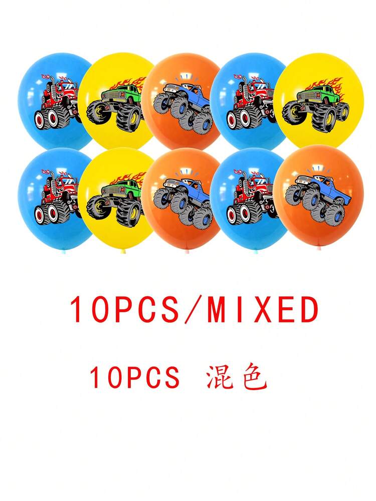 10/20 piezas Globos de 12 pulgadas con temática de camiones monstruo y autos de carreras, suministros para fiesta de cumpleaños, decoraciones para el hogar para todas las personas - Añade 7