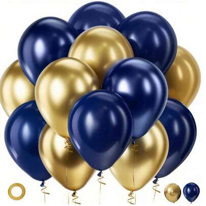 Navy Blue And Gold Balloons, 30pcs 10inch Blue And Gold Balloons For Anniversary Wedding New Year Birthday Party Graduation Decorations.