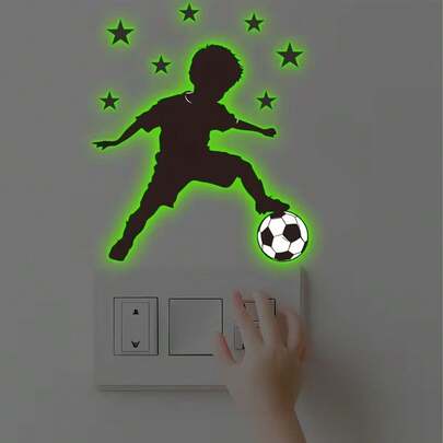 1PC Glow-In-The-Dark Soccer Ball Boy Silhouette Switch Plate - Removable Self-Adhesive Wall Sticker, Suitable For Bedroom, Living Room, And Eny Decorative Switch Plates