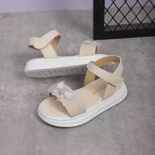 1 Pair White Infant/Toddler Girls' Sandals With Mesh, Pearl, Rhinestone Bow Design, Soft Sole Open Toe Princess Shoes, Suitable For 3-12 Years Old Girls, Daily, Casual, Party, Travel, Spring/Summer 2026 - White - View 2