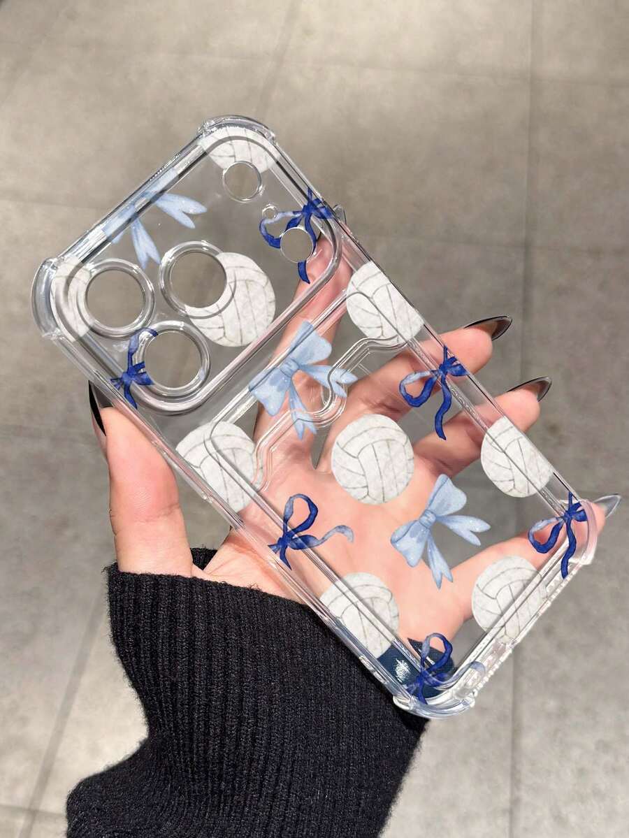 Bow-Knot Volleyball Bow Minimalist Card Slot Shockproof Phone Case Compatible With Apple 17/16/14 Pro Max, High-Quality New Model 13, 15, Ins Style 12/12 Pro, 11, 15 Pro Max, 16 - Clear - View 1