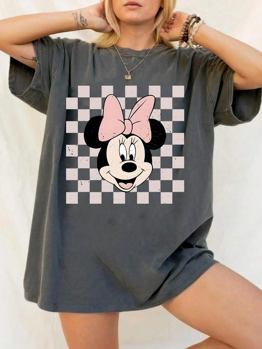 Disney UNIHLO  Mickey    Printed Summer Heavyweight Retro Washed Street Fashion Casual T-Shirt - Black - View 1