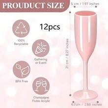 2pcs Pink Champagne Flute Glasses, Reusable Plastic Champagne Cups For Bridal Shower, Wedding, Birthday Party, Christmas, Halloween, New Year - A - View 6