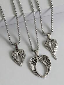 男士天使翅膀吊坠项链，款式多样，可选1件或3件，复古哥特风格，男女皆宜，适合日常佩戴。是情人节、父亲节、圣诞节和新年等节日的绝佳礼物。 - 復古銀色 - 查看 4