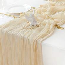 1pc Crinkle Gauze Bohemian Rustic Cheese Cloth Table Runner, Decorative Table Cloth, Suitable For Bridal Shower, Baby Shower, Or Wedding Table Decor - Beige - View 8