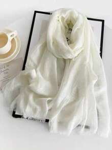 Women's Solid Color Linen Scarf, Retro Solid Color Medium-Long Scarf, Can Be Used As Decorative Long Shawl - Multicolor - View 10