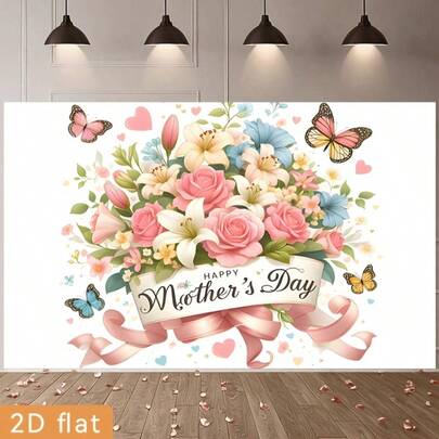 2D Flat Version, [Party Banner] 2D Flat Banner 1 Mother's Day Banner Decoration Background Happy Mother's Day Photography Background Seasonal Festival Background Suitable For Indoor And Outdoor Garden Courtyard Party Home Decoration, 2D Flat Version