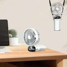Portable Handheld Electric Fan, Battery Powered, With Stand, 8 Hours Runtime, Digital Display, 5 Speed Levels, 90° Adjustable, Rechargeable Mini Fan For Indoor & Outdoor Use - Multicolor - View 12