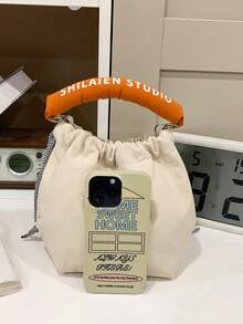 1个字母印花尼龙抽绳休闲手提包/斜挎包，适合日常四季使用，男女通用 - A - 查看 5