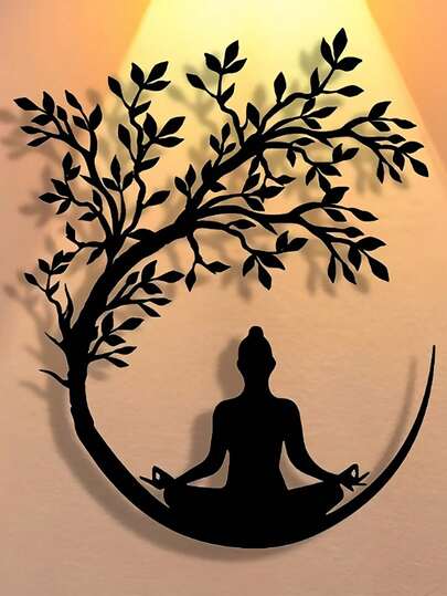 1pc Life Tree & Meditation Buddha Metal Wall Decor, Metal Wall Art, Life Tree Wall Painting, Multifunctional Wall Hanging Craft, Suitable For Office, Living Room, Bedroom, Patio, Kitchen, Balcony, Shop Entrance, Cafe, Dance Hall, Bar, Yoga Studio Etc., Zen-Style Wall Decor, Modern Home Decor, Housewarming Gift, Holiday & Ideal Gift