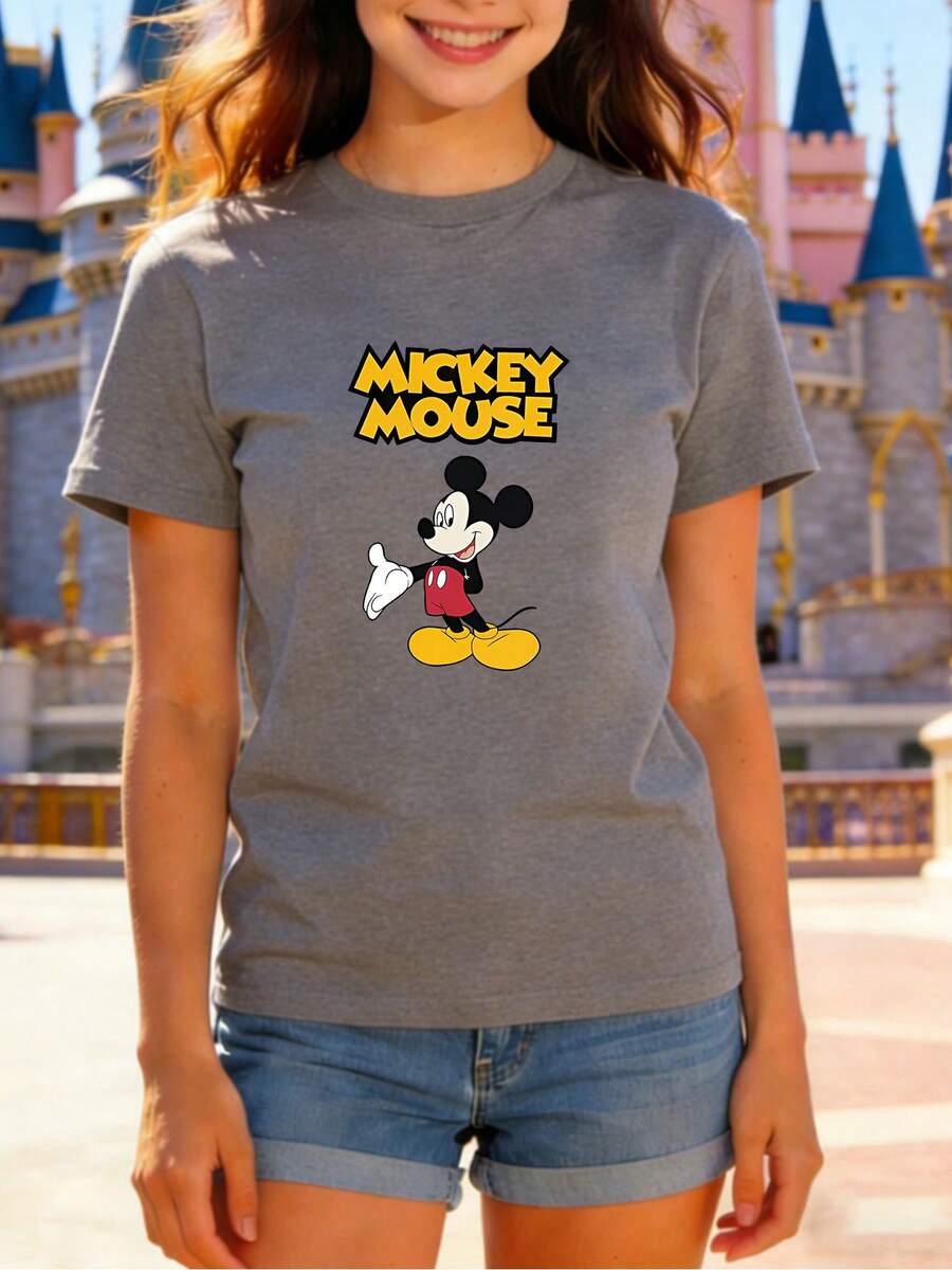 Crew Neck T-Shirt | Disney Classic Mickey Mouse Theme | Gift For Disney FansMade With Soft, Comfortable, And Durable Materials, This Is An Ideal Choice For Spring And Summer. This Crew Neck T-Shirt Is Suitable For Various Occasions, Including Everyday Wear, Shopping, Parties, Travel, And Gatherings, And Also Makes A Thoughtful Gift. - Gris - Voir 1