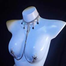 1件高品质奢华多层珍珠女士吊带背心，手工打结时尚性感珍珠身体链，甜美少女时尚仿珍珠吊带背心，简约少女露脐新款休闲风简约仿珍珠露背上衣，青少年风格可爱串珠精美吊带背心，珍珠串珠身体链性感时尚，高端镶钻胸链，上衣链，婚纱，夜店派对饰品 - 銀色 - 查看 5