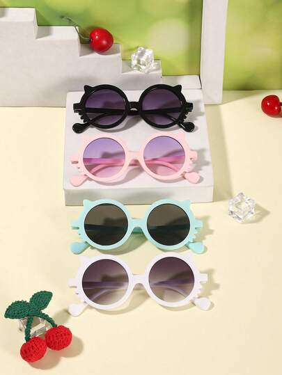 Bộ 4 kính thời trang cho bé gái 4-8 tuổi, gọng kính hoạt hình dễ thương, khung nhựa PC nhẹ, kiểu dáng tròn ngọt ngào, phù hợp cho sinh hoạt hàng ngày, vui chơi, tiệc tùng, kèm hộp đựng kính.
