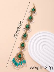 1pc Bohemian Style Geometric Water Drop Shaped Crystal Beaded Tassel Metal Fashion Hair Chain, Suitable For Holiday, Party, Outfit, Women Gift, Headpiece, Head Jewelry - Beaded Hair Chain - View 2