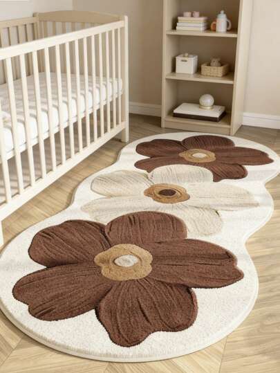 1 pieza Alfombra de habitación de bebé con estampado floral en color caqui, de piel sintética, para decoración de habitación infantil, alfombra decorativa, alfombra de juego para niños, alfombra decorativa, decoración de dormitorio, alfombra pequeña, alfombra, decoración del hogar, alfombra de exterior, alfombra lavable