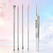 Bộ dụng cụ trị mụn đầu đen, bao gồm dụng cụ lấy mụn đầu đen, dụng cụ lấy mụn trứng cá, cọ rửa mặt, túi đựng, hộp đựng và khay đựng dành cho nữ. - Q - Xem 16