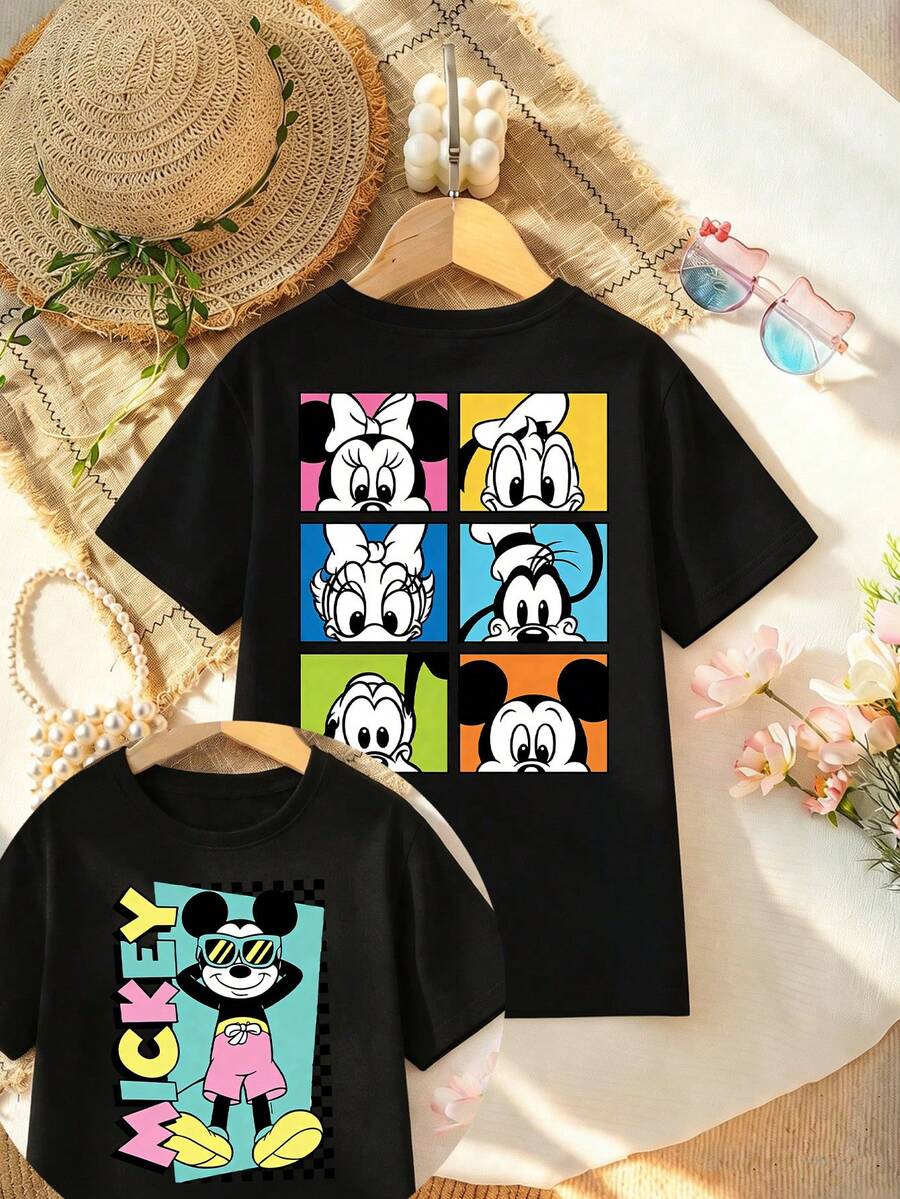 Disney Casual Cotton Short Sleeve Mickey Mouse Graphic T-Shirt For Women - 黑色 - 查看 1