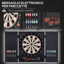 Bersaglio Frechas Electrónicas con 6 Pantallas, Bersaglio Profesional con 12 Frechas Incluidas y 27 Modalidades de Juego, para 8 Personas, 51x6.5x57cm, Negro - Negro - Ver 6