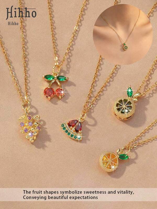 Hihho 1 pieza Collar colgante con diseño de fruta para fiesta, collar gargantilla chapado en oro delicado, con forma de fruta que simboliza dulzura y vitalidad, se puede combinar con camisetas, vestidos para un look energético diario, o con faldas, camisolas para un ambiente elegante de cita/vacaciones, transmitiendo deseos positivos
