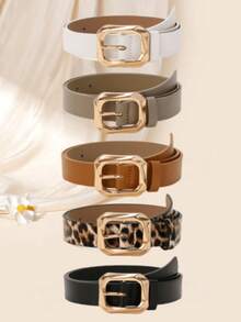 5pcs/Set Square Buckle Retro Leather Belt, Versatile For Daily Wear With Dresses, T-Shirts, Casual - Multicolor 1 - View 5