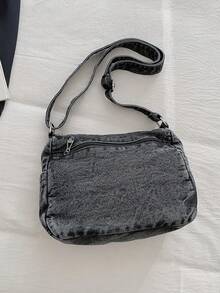 新款休闲时尚柔软牛仔布多层斜挎包，多口袋设计，多功能通勤大容量女士单肩包，适合工作通勤、购物和旅行，是牛仔女孩的完美之选。 - 黑色 - 查看 8